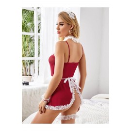 Nightlight 3341 Fiyonk Detaylı Kırmızı Fantazi Hizmetçi Kostümü