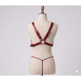 Kırmızı Ateş Taş Detaylı Fantezi Harness Body Seti