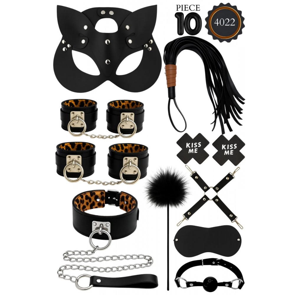 MİRİMORO SİYAH LEOPAR KEDİ KIZ MASKELİ FETİŞ SET 