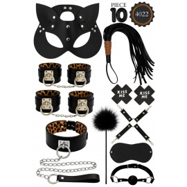 MİRİMORO SİYAH LEOPAR KEDİ KIZ MASKELİ FETİŞ SET 