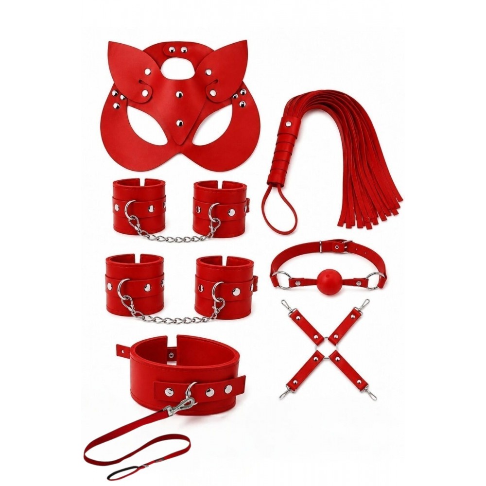 Mm0610 Kırmızı Kedi Kız 7 li Fetiş Set