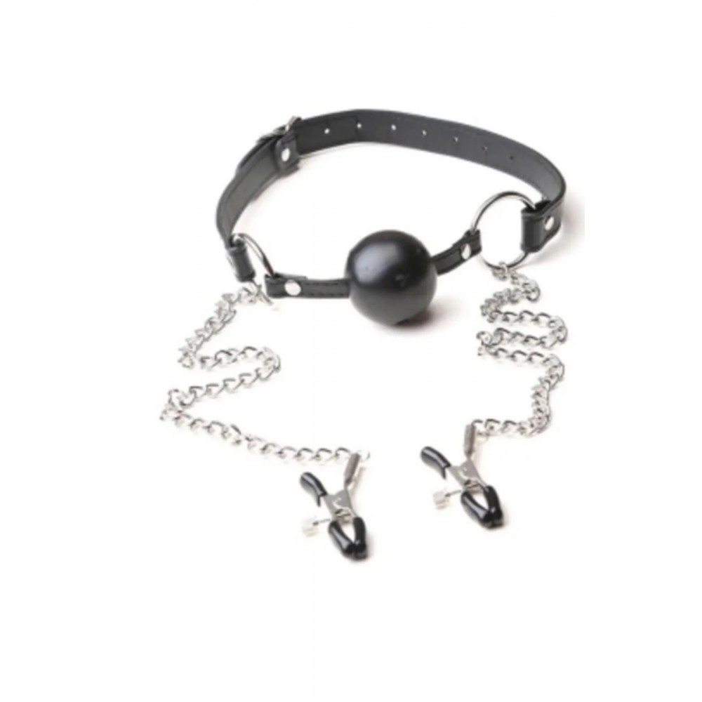 Ağız topu ve zincirli göğüs kelepçe fantazi