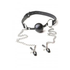 Ağız topu ve zincirli göğüs kelepçe fantazi