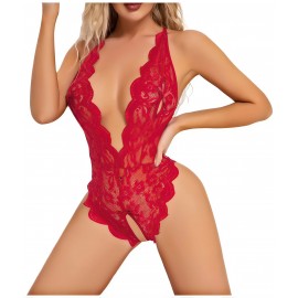 Özel Bölgesi Açık Kırmızı Dantel Seksi Body 0048