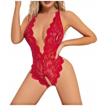 Özel Bölgesi Açık Kırmızı Dantel Seksi Body 0048..