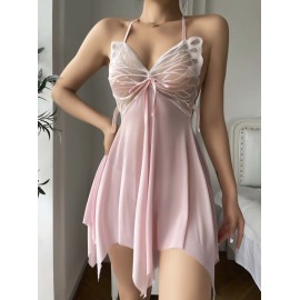 Pembe Kelebek İşlemeli Tül Fantezi Gecelik 196