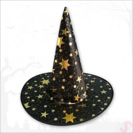 Gold Renk Baskılı Çift Taraflı Desenli İnce Tül Cadı Şapkası