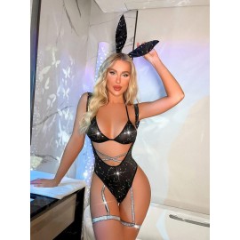 For Dreams 8426 Taşlı Bunny Tavşan Kostümü Jartiyerli Bodysuit