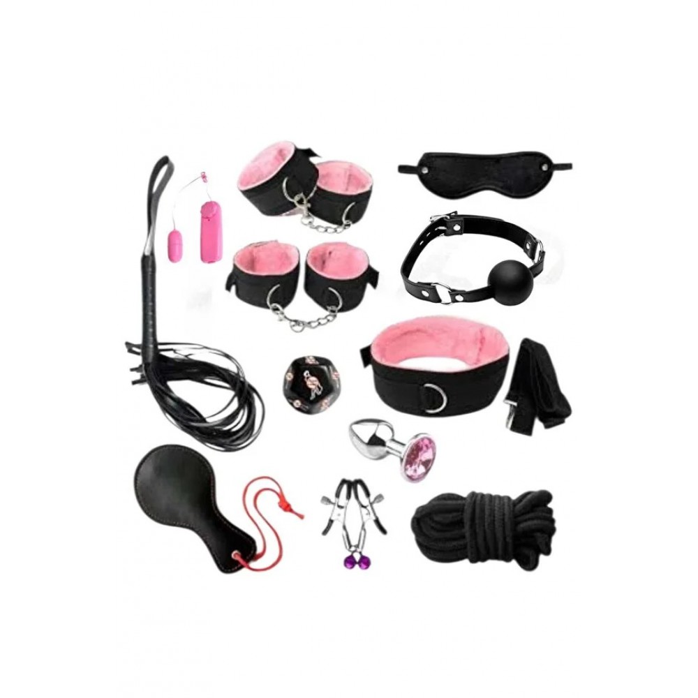 12 PARÇA SİYAH PEMBE  FANTEZİ SET