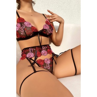 Gül Desenli Fantazi Sütyen Külot Takım