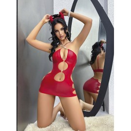 Kırmızı Lame Dekolteli Seksi Midi Elbise