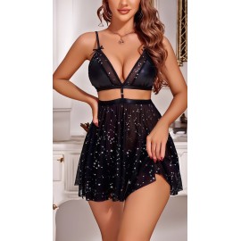 Yıldız Işıltılı Seksi Kadın Fantazi Gecelik