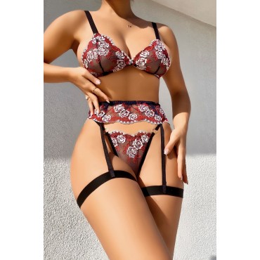 Fantazi Bacak Bantlı Çiçek Desenli Sütyen Külot Ta..