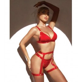 Kırmızı Bacak Aksesuarlı Fantezı Jartiyer Takım
