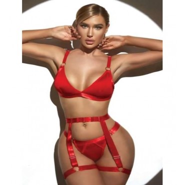 Kırmızı Bacak Aksesuarlı Fantezı Jartiyer Takım..