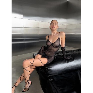 kadın siyah parlak baskılı tül transparan bacak ba..