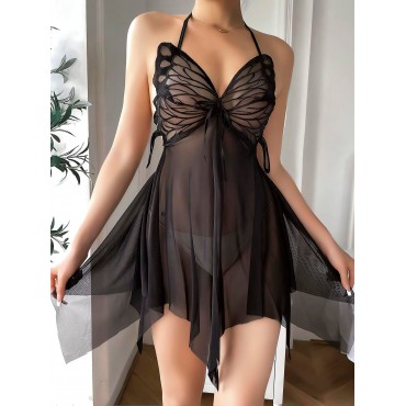 Kadın Kelebekli Fantezi Tül Transparan Gecelik (ta..