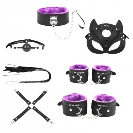 MİRİMORO SİYAH MOR KEDİ KIZ MASKELİ FETİŞ SET 