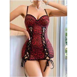 KIRMIZI LEOPAR DESENLİ GECELİK 