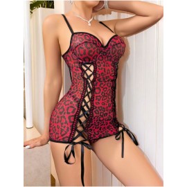 KIRMIZI LEOPAR DESENLİ GECELİK 