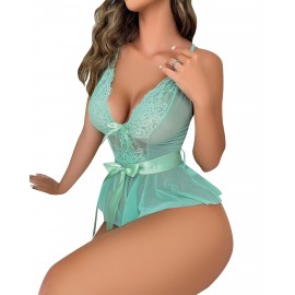 Kuşaklı Dantelli Kadın Fantazi Gecelik turkuaz 