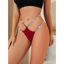 Yüksek Bel Simli Şeritli Fantezi Tanga