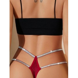 Yüksek Bel Simli Şeritli Fantezi Tanga