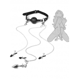 MMK 9001 BDSM 4’ü 1 Arada Bondage Seti – Ağızlık, Klipsler ve Anal Plug Zincir